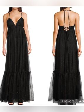 Pear Culture NWT Black Empire‎ Waist Maxi Dress Adjustable Spaghetti Straps 7/8